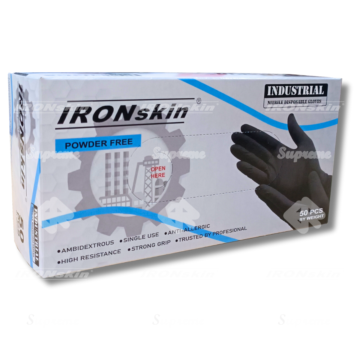 IRONskin 9” Powder Free Nitrile Disposable Gloves, 7.0g, Diamond Grip 1