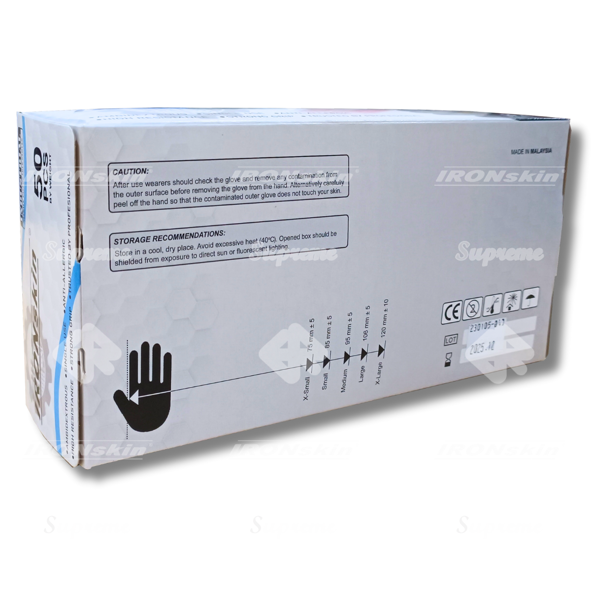 IRONskin 9” Powder Free Nitrile Disposable Gloves, 7.0g, Diamond Grip 2