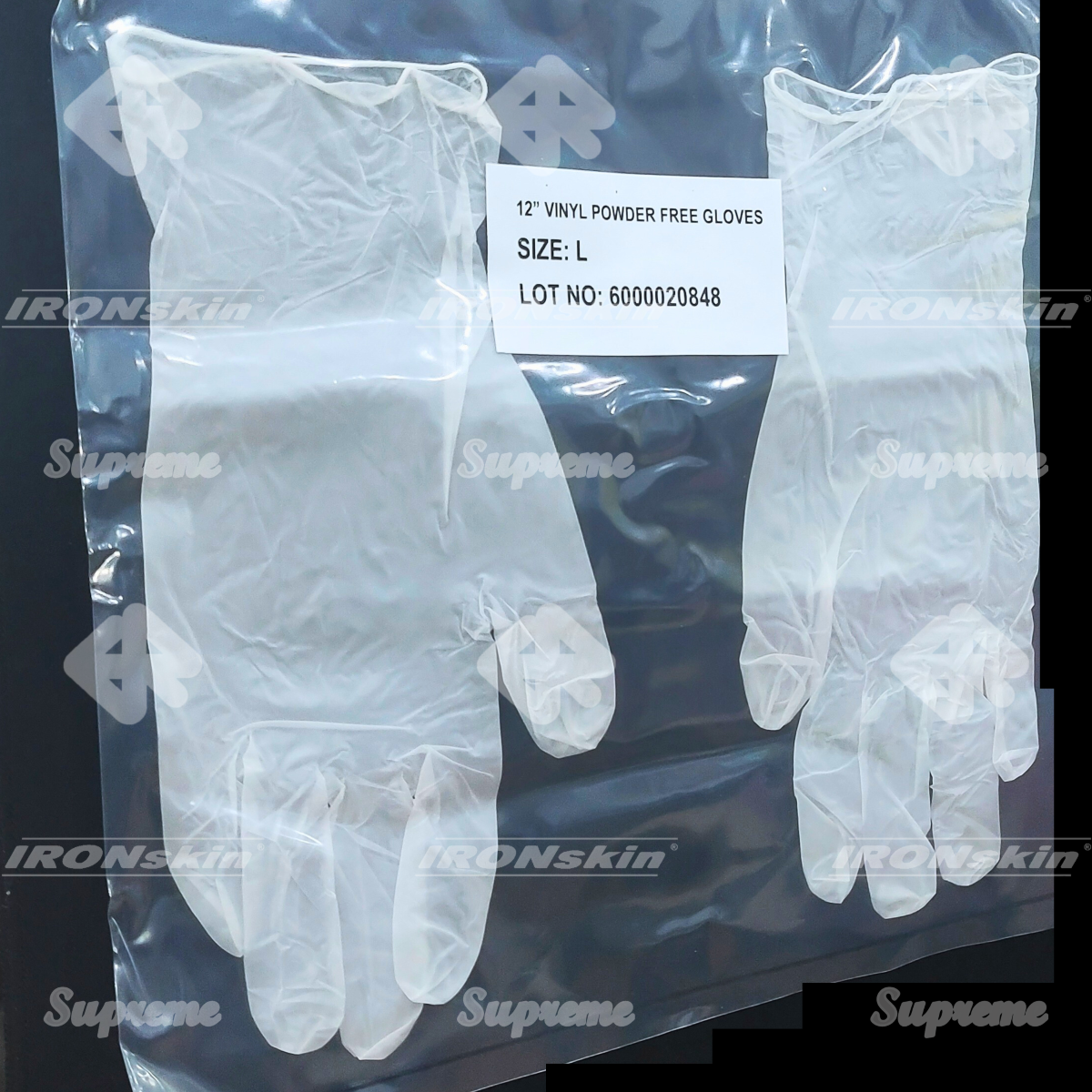 IRONskin Cleanroom 12” Powder Free Vinyl Examination Gloves, 7.0g 1