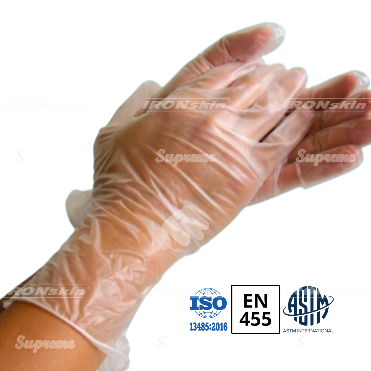 IRONskin Cleanroom 12” Powder Free Vinyl Examination Gloves, 7.0g 3